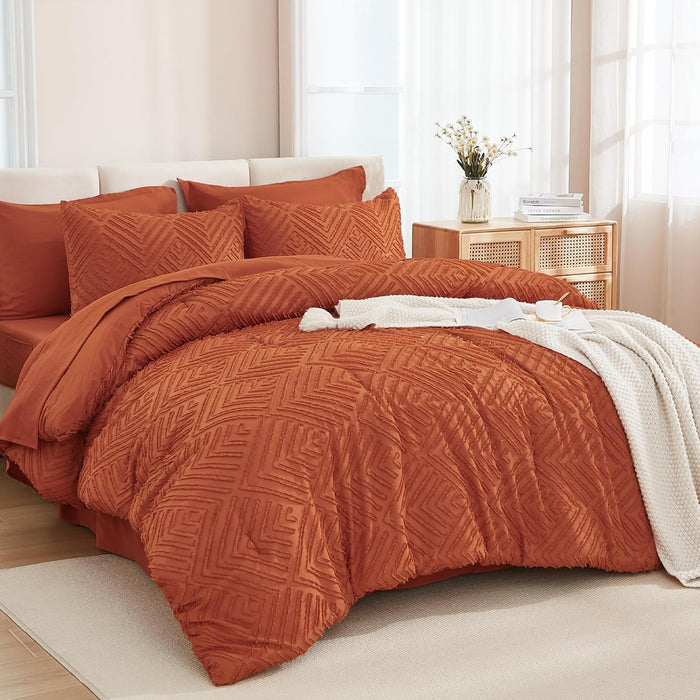 Andency Queen Comforter Set 7 Piece Dark Emerald Green - Bed in a Bag Queen Boho Lightweight Fluffy Tufted Bedding Sets with Comforter, Sheets, Pillowcases & Shams