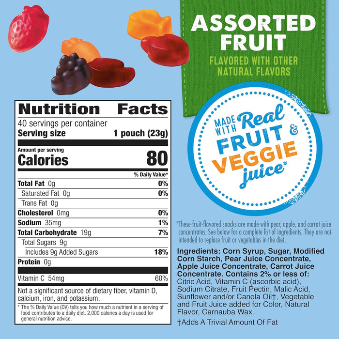 Mott's Fruit Flavored Snacks, Assorted Fruit, Gluten Free Snack, Stocking Stuffers, Family Pack, 40 Ct, 32 oz