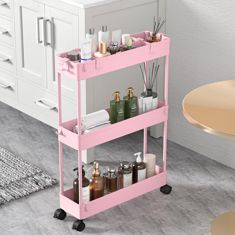 SPACELEAD Slim Storage Cart 3 Tier,Bathroom Organizer Rolling Utility, Mobile Shelving Unit Slide Out for Office, Kitchen, Laundry Room & Narrow Places,White