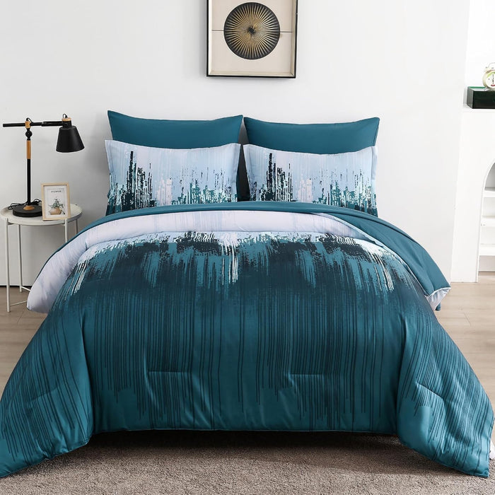 WONGS BEDDING Comforter Set Queen, Thanksgiving Burnt Orange 7 Pieces Bed in a Bag Abstract Gradient Fall Terracotta Bedding Set with Comforter, Flat Sheet, Fitted Sheet, Pillow Shams, Pillowcases