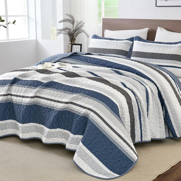 WONGS BEDDING Orange Queen Quilt, Striped Quilts Bedspread Set with Shams, Halloween Fall Coverlet Bedding Set for Bed 96"×90"