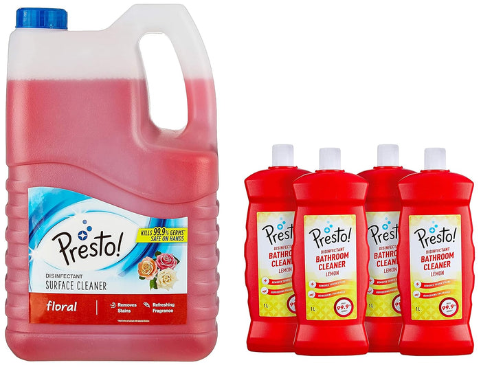 Amazon Brand - Presto! Disinfectant Surface & Floor Cleaner Liquid | Lavendar | 2 Litre | 1 Can | Kills 99.9% Germs | Removes Stains | Safe On Hands
