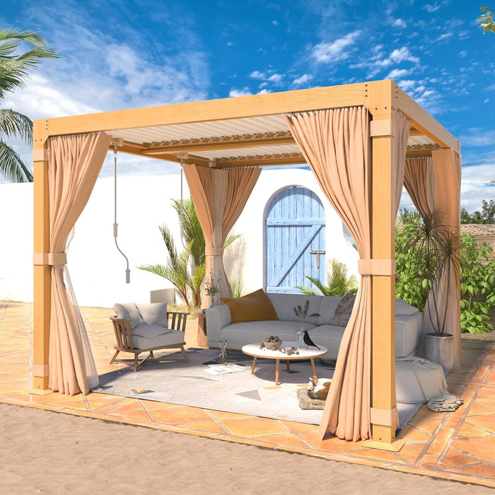 MELLCOM Louvered Pergola - 10x10 Aluminum Pergola with Adjustable Louvered Roof, Waterproof Curtains and Nets, Gray