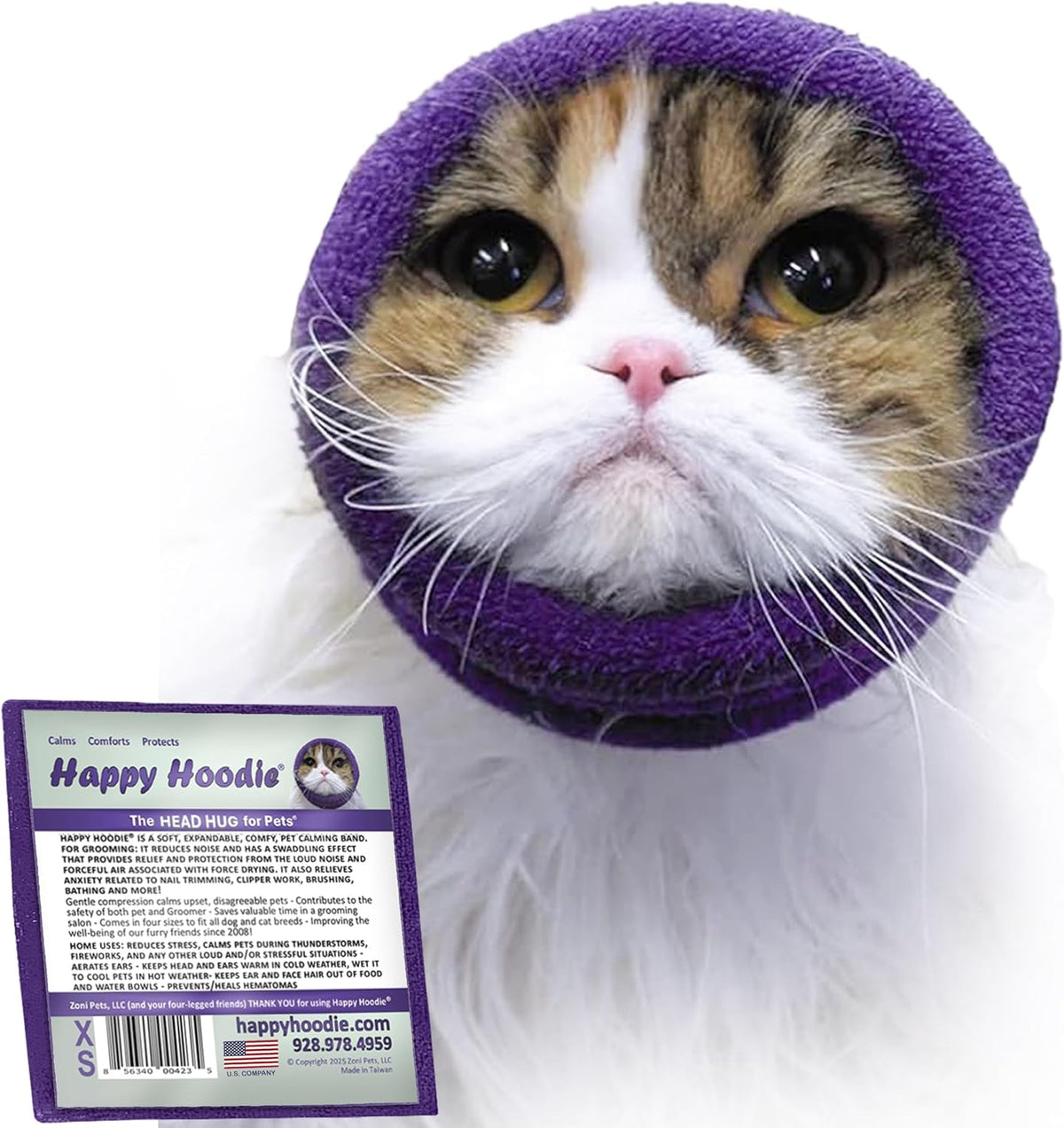 Happy Hoodie The Original Dog & Cat Calming Band - American Brand - Anxiety Relief/Noise Protection-Grooming-Thunder-Fireworks (Large, Blue) - Since 2008
