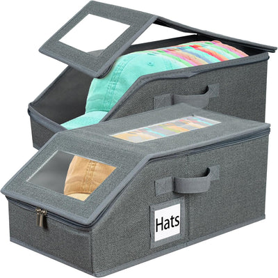 Hat Organizer for Baseball Caps 2P,Hat Storage Box for Closet Wardrobe,Stackable Cap Holder Case with Clear Lid,Men Women Household Essentials