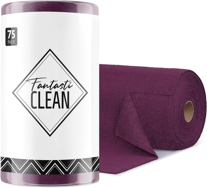Fantasticlean Microfiber Cleaning Cloth Roll -75 Pack, Tear Away Microfiber Towels, 12" x 12", Reusable, Washable, Scratch Free, Ultra Absorbent Dish Rags for Car, Home, Garage or Shop (Pink)