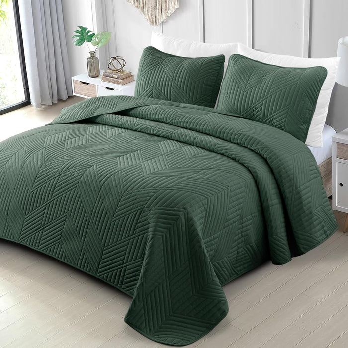 Exclusivo Mezcla Ultrasonic Full Queen Quilt Bedding Set, Lightweight Brich Beige Bedspreads Soft Modern Geometric Coverlet Set for All Seasons (1 Quilt and 2 Pillow Shams)