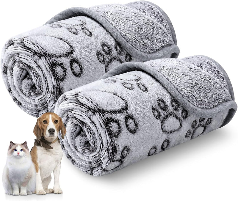 Luciphia Premium Soft Dog Blanket for Small Medium Large Dogs Washable 300GSM Fluffy Warm Fleece Puppy Cat Paw Print Pet Flannel Grey Paw M(30"x20")