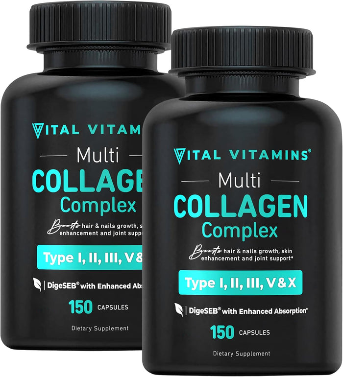 Vital Vitamins Multi Collagen for Women & Men - Type I, II, III, V, X - Grass Fed, Non-GMO - 150 Capsules