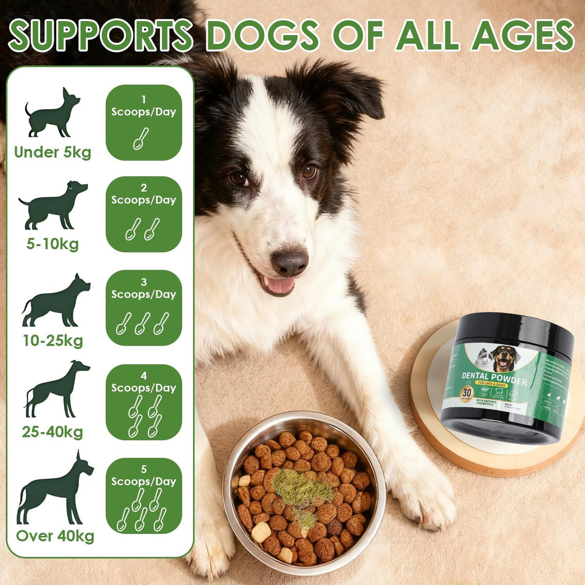 Dog Teeth Cleaning Powder，Dog Dental Powder，Herbal Mint for Cleaning Teeth and freshening Breath. Suitable for Small, Medium and Large Dogs.（3.52oz）