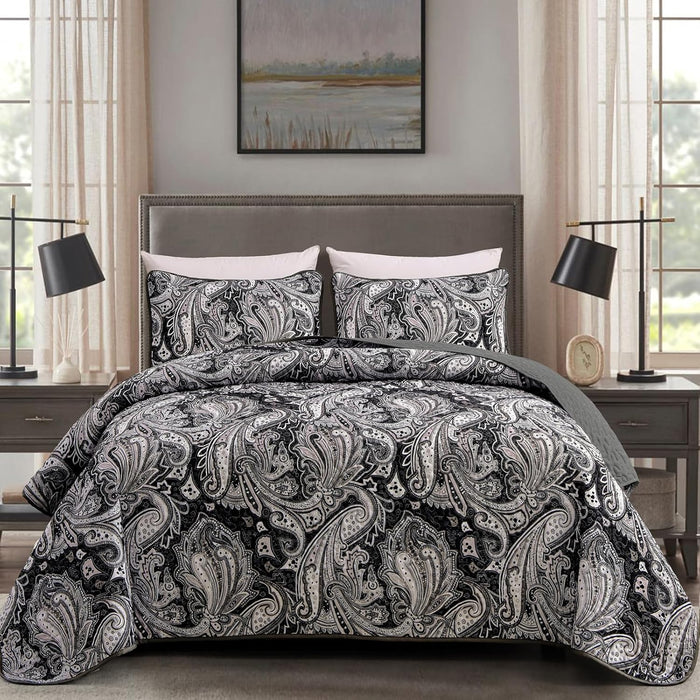 DJY Red Paisley Quilt Set California King Boho Bedspread 3 Pieces, Soft Lightweight Microfiber Coverlet Set Paisley Floral Pattern Bedding for All Season, 112"x96"