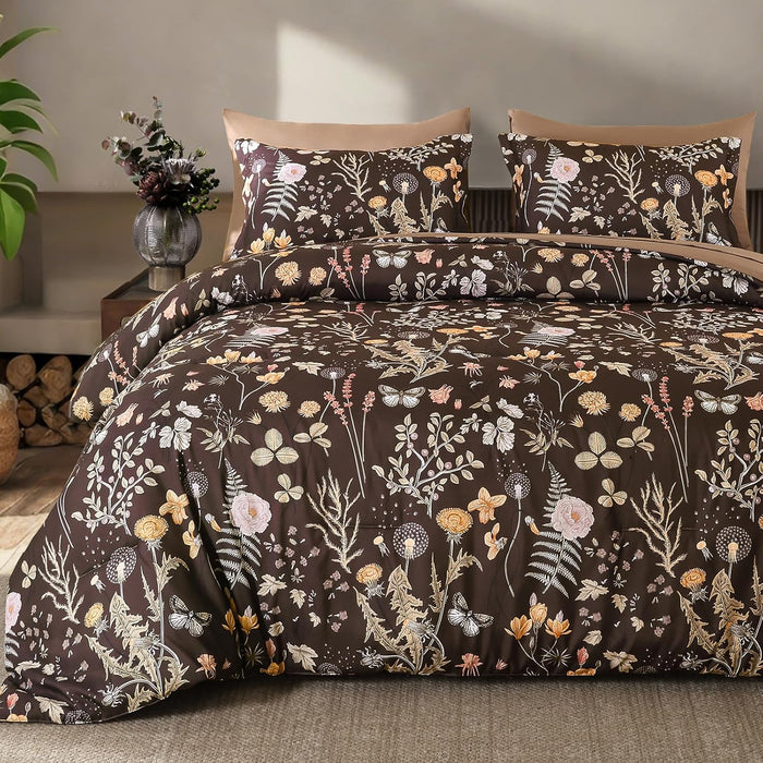 Yiran King Size Comforter Set 7 Pieces, Peacock Blue Botanical Floral Winter Comforter Bedding Set, Bed in a Bag King, Soft Microfiber Complete Bedding Set with Sheets for All Season