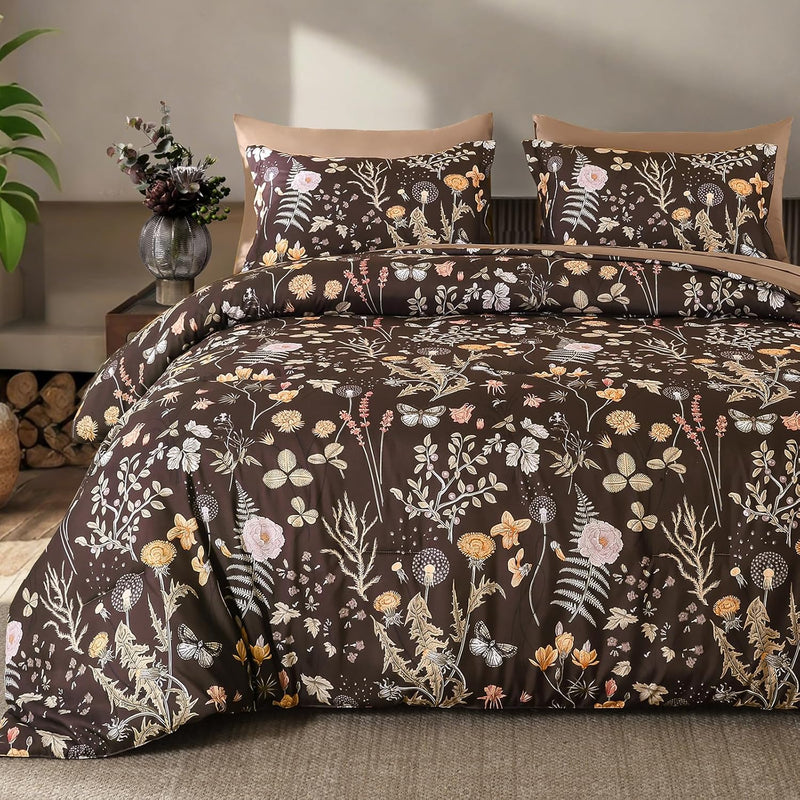 Yiran King Size Comforter Set 7 Pieces, Peacock Blue Botanical Floral Winter Comforter Bedding Set, Bed in a Bag King, Soft Microfiber Complete Bedding Set with Sheets for All Season