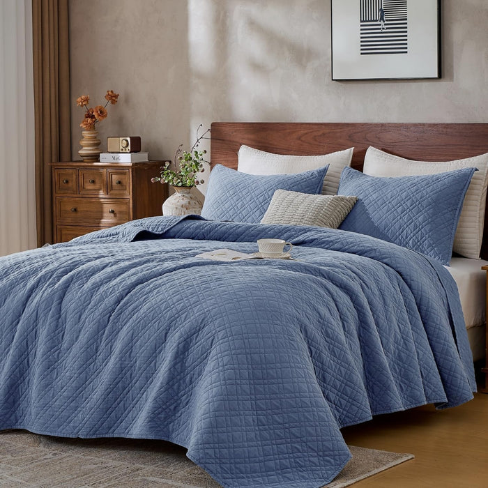 DOWN HOME Queen Quilt Bedding Set with Shams, Lightweight Bedspread Coverlet Thin Comforter Bed Cover Soft Quilted Blanket for All Season, Brushed Microfiber Diamond Stitching, Ash Gray, 88"x92"