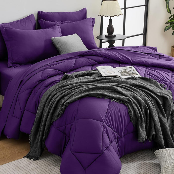 HEVUMYI 7 Pieces Queen Comforter Set, All Season Reversible Bed in a Bag Queen, Ultra Soft Queen Bedding Set with Grey Comforter, Flat Sheet, Fitted Sheet, Pillowcases, Pillow Shams, Dark Grey