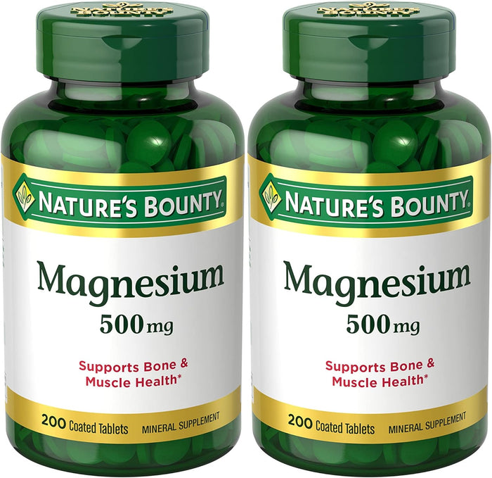 Nature's Bounty Magnesium Supplements - Magnesium 500 Mg Tablets for Bone & Muscle Health, 200 Count (Pack of 1)