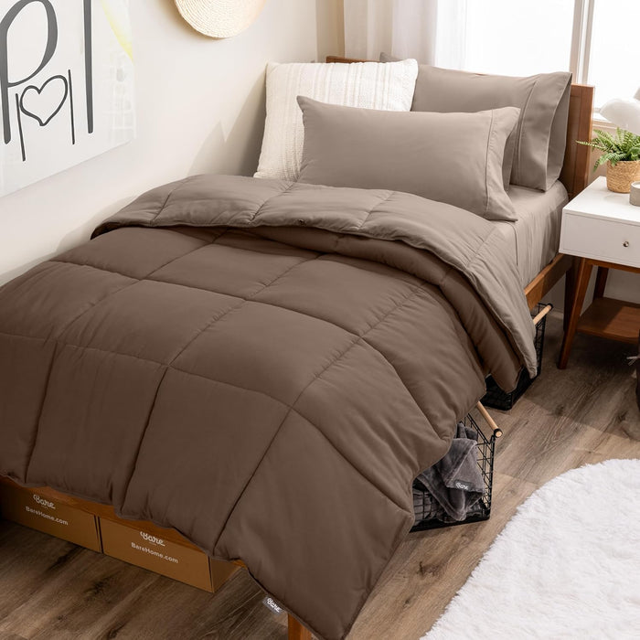 Bare Home Reversible Bed-in-A-Bag Comforter & Sheet Set - Queen - Down Alternative - Soft - Bedding Set (Queen, Light Grey/Grey)