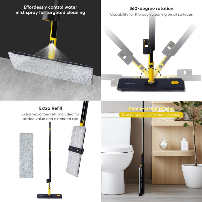 MinuteToCleanIt Flat Mop for Floor Cleaning with Built in Spray | Floor Cleaner Magic Mop for Glass, Wall, Tile and Home | Wet & Dry Use | 360° Rotation | 2 Microfiber Refill Pads | 34 Cm Head, Blue