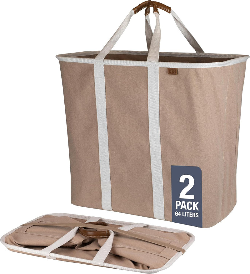 CleverMade Collapsible Laundry Basket Hamper - Navy Noir Cream 2-Pack 64L - Space Saving Storage Organizer with Handles Foldable Home Organization