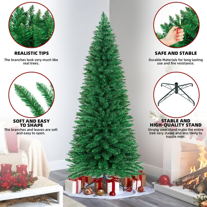 ININ 8FT Slim Pencil Christmas Tree,Artificial Tall Skinny Xmas Tree with 700 Branch Tips,Perfect for Home/Office/Party Decoration, Metal Hinges & Foldable Base.(Unlit)