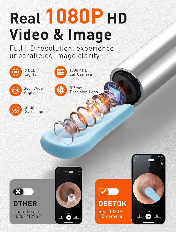 Ear Wax Removal Tool Camera - Ear Cleaner with 1080P HD Camera, FSA - HSA Store Eligible, Otoscope with Light, Earwax Removal Kit with 50 Replacement Tips for iPhone, iPad, Android Phones (Black)