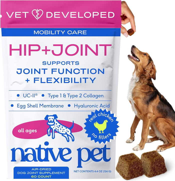 Native Pet Advanced Care - Hip & Joint Supplement for Dogs - Supports Joints, Cartilage, Muscles & Anti-Inflammatory with HMB, UC-II Collagen, Green Lipped Mussel & Hyaluronic Acid - 30 Scoops