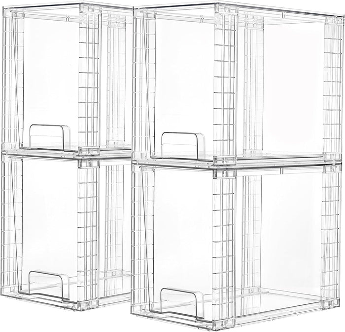 Vtopmart 4Pack Large Stackable Kitchen Pantry Storage Drawers, Clear Organizer Bins with Handles, Acrylic Drawer Organizers for Kitchen Pantry, Bathroom Undersink, Cabinet Organization and Storage