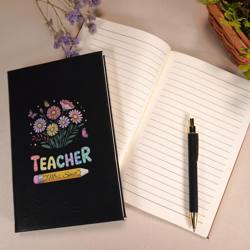 Daphne's Curations Customizable Teacher Journal – Leather Notebook with Choice of Inspirational Teacher Graphic – Appreciation Gift