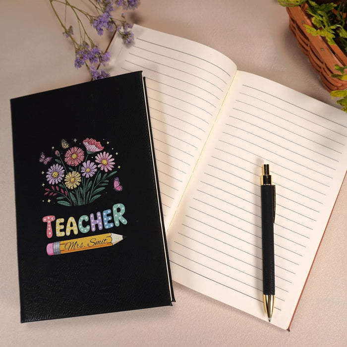 Daphne's Curations Customizable Teacher Journal – Leather Notebook with Choice of Inspirational Teacher Graphic – Appreciation Gift