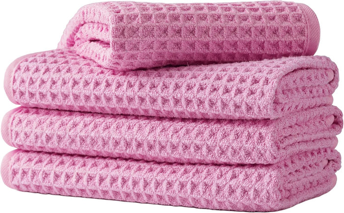 Microfiber Waffle Face Towels, 4 Pieces, Soft, Absorbent, Fast Drying, Lint Free (Turquoise)