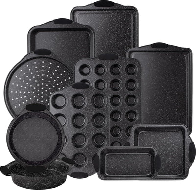 Country Kitchen Nonstick Stackable Bakeware Set - Durable, Easy Release Baking Set, Black, 10 Pcs