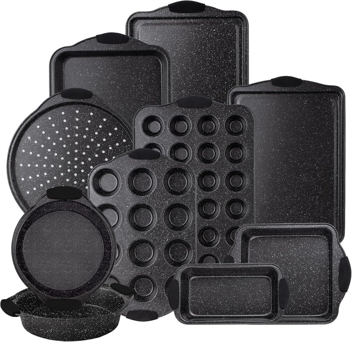 Country Kitchen Nonstick Stackable Bakeware Set - Durable, Easy Release Baking Set, Black, 10 Pcs