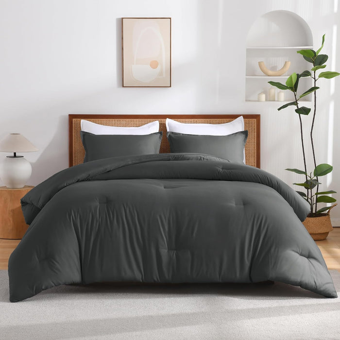 Andency Dark Emerald Green Queen Size Comforter Set, 3 Pieces Forest Hunter Green Boho Solid Bedding Sets, Soft Cozy Lightweight Down Alternative All Season Bed Set