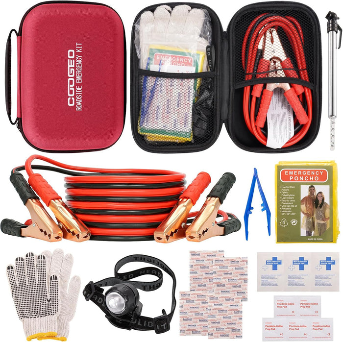 Car Emergency Kit with Battery Jumper Cables,Car Accessories for Men or Women,Emergency Car Kit,Roadside Automotive Safety Kit for Car,Vehicle,Truck or SUV,Gifts for Men or Him,Black