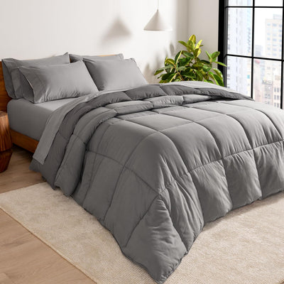 Bare Home Reversible Bed-in-A-Bag Comforter & Sheet Set - Queen - Down Alternative - Soft - Bedding Set (Queen, Light Grey/Grey)