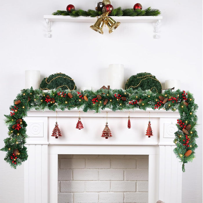 9ft Pre-Lit Artificial Christmas Garland,Christmas Tree Garland,Xma Tree Garland with Lights,Decorated with Pine Cones, Berry Clusters, Plug in, Christmas Collection,