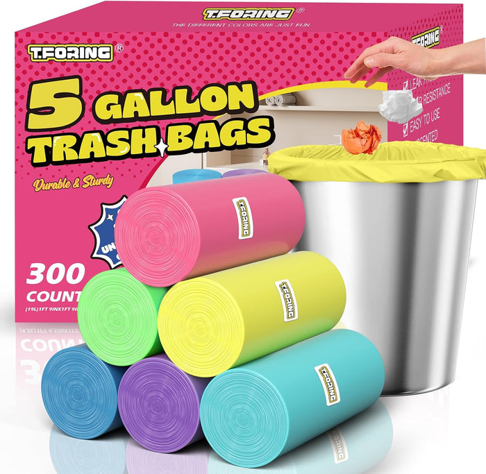 300 Count 4 Gallon Small Trash Bags - 15 Liter Colored Garbage Bags Unscented Wastebasket Liners Heavy Duty & Leakproof Plastic Can Liners for Bathroom Office Bedroom Toilet Car