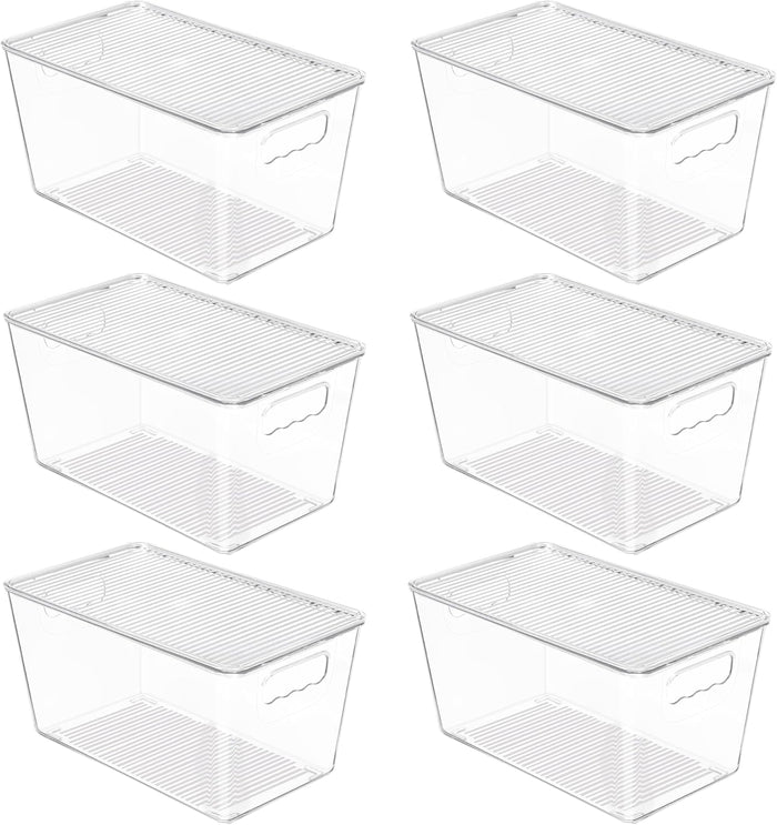 Vtopmart 6 Pack Clear Stackable Storage Bins with Lids, Large Plastic Containers with Handle for Pantry Organizer and Storage,Perfect for Bathroom,Cabinet,Kitchen,Fridge,Closet Organization