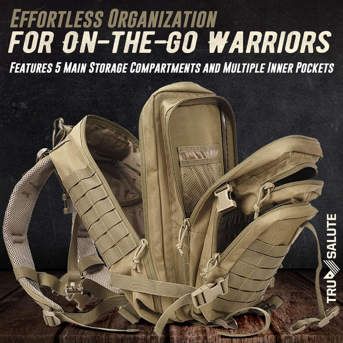 Tru Salute 45L Military Tactical Backpack Large Army 3 Day Assault Pack Molle Bug out Bag Rucksack (Tan)