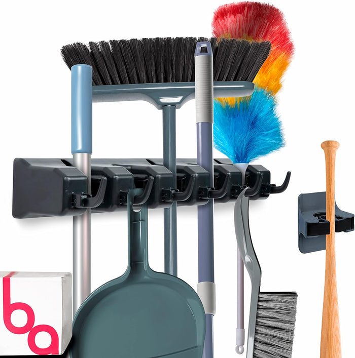 EXTRA GRIP Mop & Broom Holder Wall Mount - Wall Hanging Garden Tool & Utility Closet Organizer, Mop & Broom Hook, Broom Hanger Wall Mount, Mop Broom Organizer, Wall Mounted Broom Rack Mop Storage