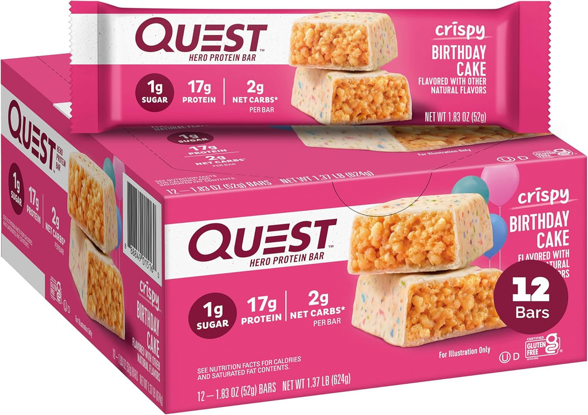 Quest Nutrition Crispy Blueberry Cobbler Hero Protein Bar, 16g Protein, 1g Sugar, 3g Net Carb, Gluten Free Protein Snack, Keto Friendly, 12 Count
