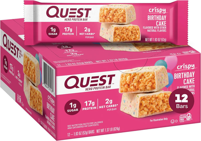 Quest Nutrition Crispy Blueberry Cobbler Hero Protein Bar, 16g Protein, 1g Sugar, 3g Net Carb, Gluten Free Protein Snack, Keto Friendly, 12 Count