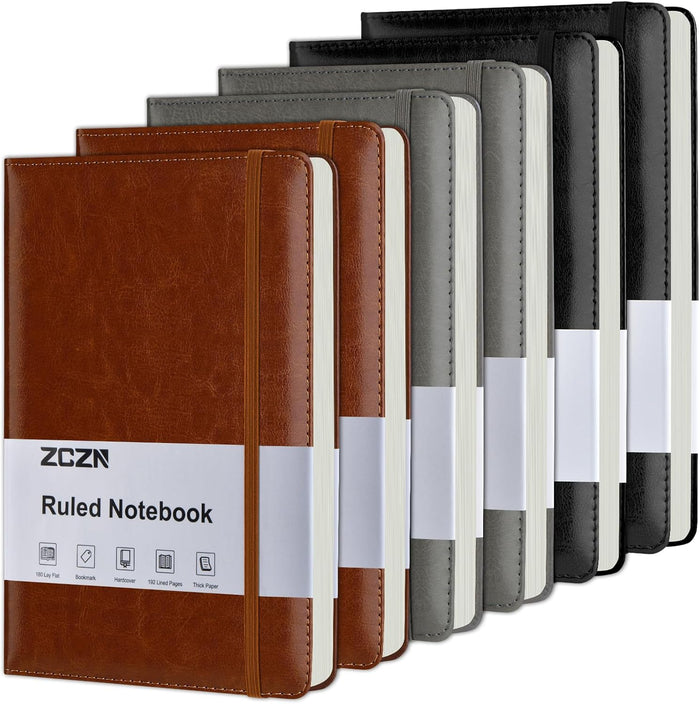 ZCZN Lined Journal Notebooks for Work, 5.5x8.3 in, 192 Pages, Hardcover Leather A5 Journals for Writing, Diary & Travel, College Ruled Journaling Notebooks for School, Office, Home (Black*6)