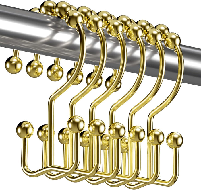 Titanker Shower Curtain Hooks Rings, Rust Resistant Metal Double Glide Shower Hooks Rings for Bathroom Shower Rods Curtains, Set of 12 Hooks - Nickel