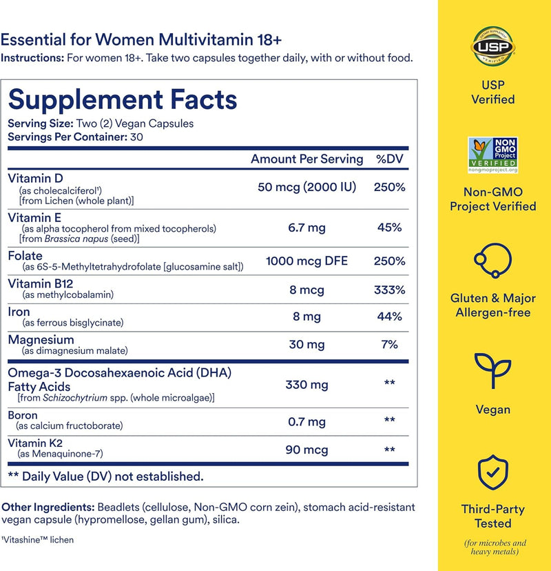 Ritual Multivitamin for Women 18+ with Vitamin D3 for Immune Support*, Vegan Omega 3 DHA, B12, Iron, Gluten Free, Non GMO, USP Verified, 30 Day Supply, 60 Capsules