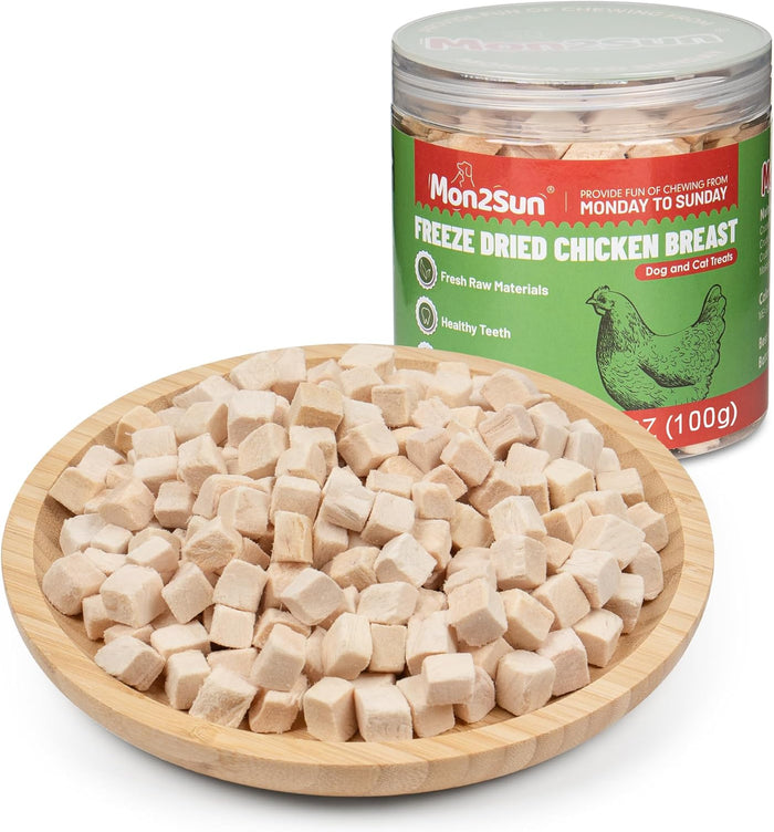 MON2SUN Freeze Dried Chicken Cat and Dog Treats, Single Ingredient Natural and Healthy Dog Snacks, High Protein Training Treats & Food Topper, 6oz