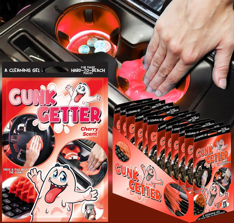 Gunk Getter, Cleaning Gel for Those Hard to Reach Places, Automotive Cup Holder Electronic Keyboard Office, Slime Gel Cleaner Dust Crumb Removal (Resealable Pouch, Blue, 3oz) 12 Pack