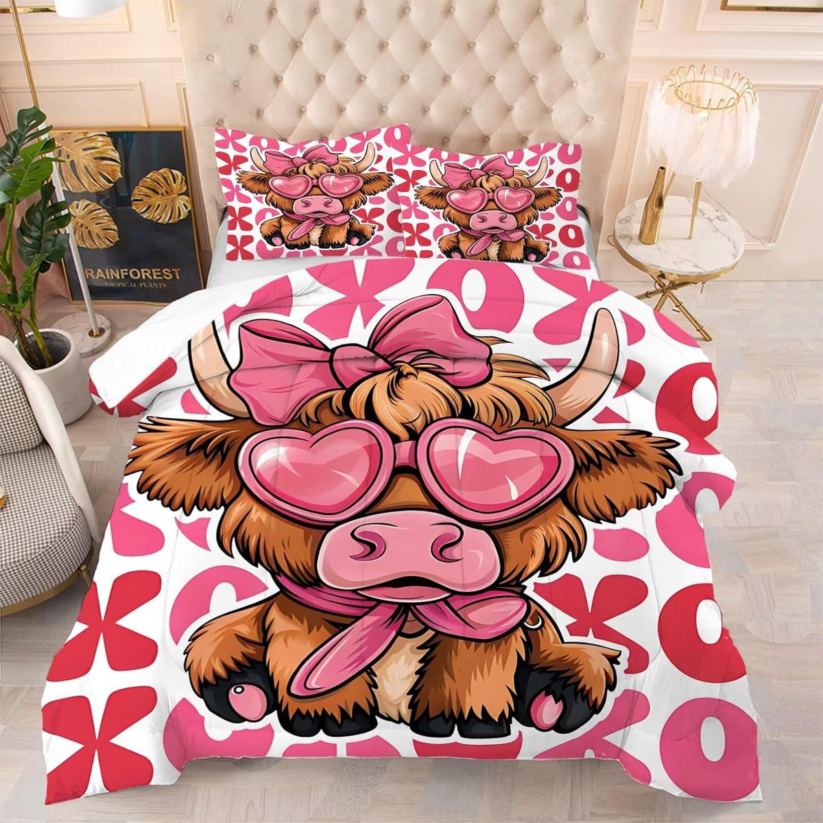 kxry Merry Christmas Comforter Set Santa Claus Deer Christmas Tree Galaxy Red Bedding Quilt King Size for Girls Boys Kids 1 Comforter + 2 Pillow Cases