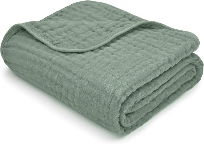 Comfy Cubs Muslin Blanket for Adults Queen 90" x 90" - 6 Layer Soft, Breathable & Lightweight Muslin Adult Blanket - Machine Washable & Designed in The US Bedding for All Seasons - Pacific Blue