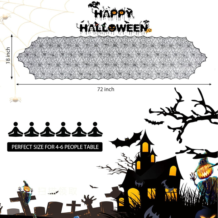 Halloween Table Runner, Black Lace Spider Web Table Runners for Halloween Decor/Party Dinner Table Decoration 18 x 72Inch